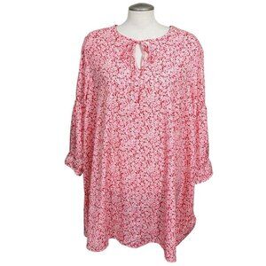 Vero Moda Women 16 Blouse Pink Red Ditsy Floral Bell Sleeve Tie Spring Bloomcore